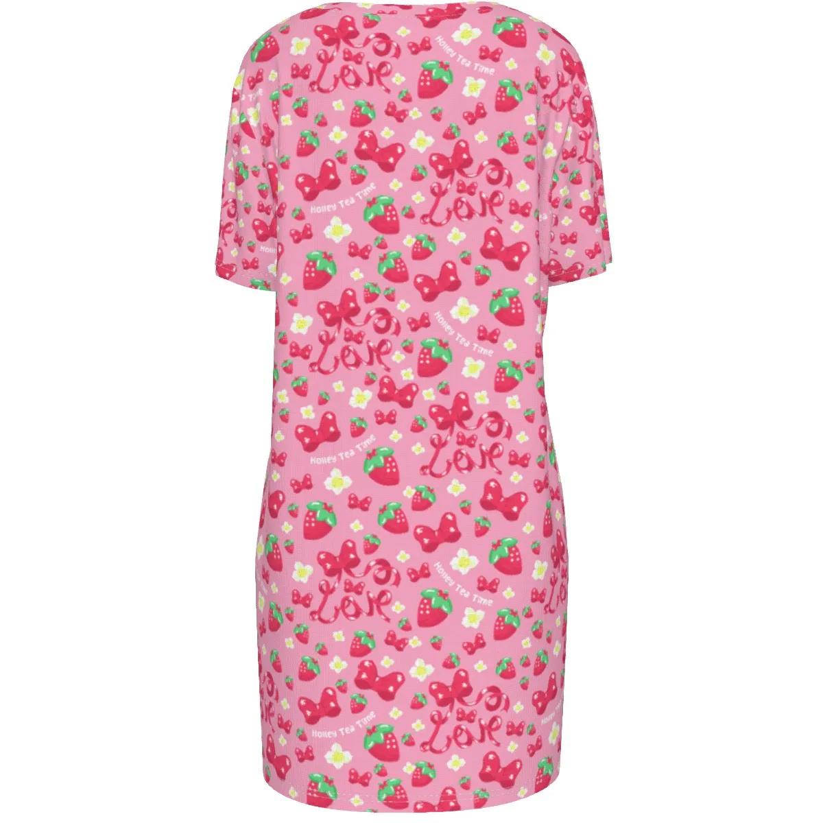 Strawberry Ribbon Women's Cotton T-shirt Dress
