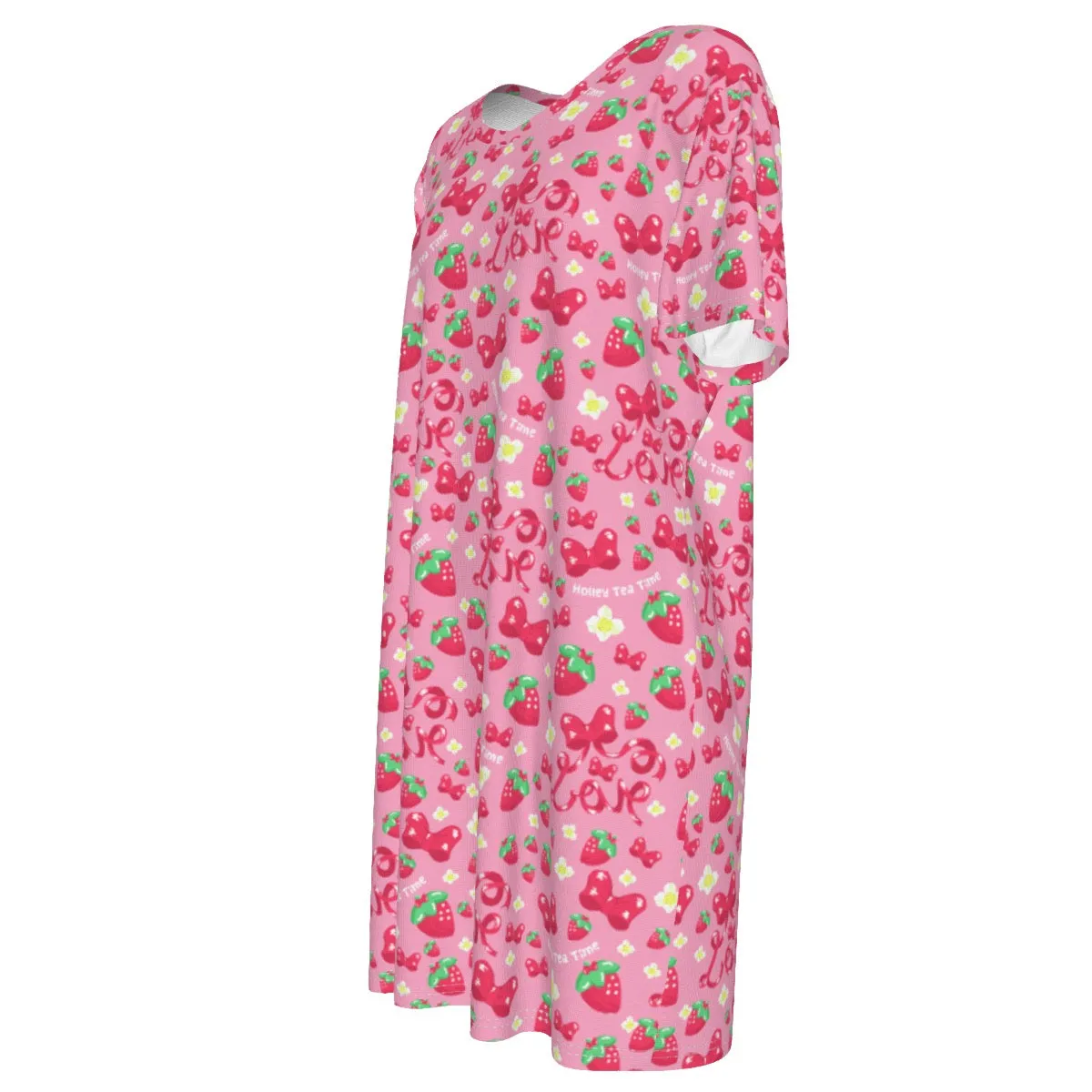 Strawberry Ribbon Women's Cotton T-shirt Dress