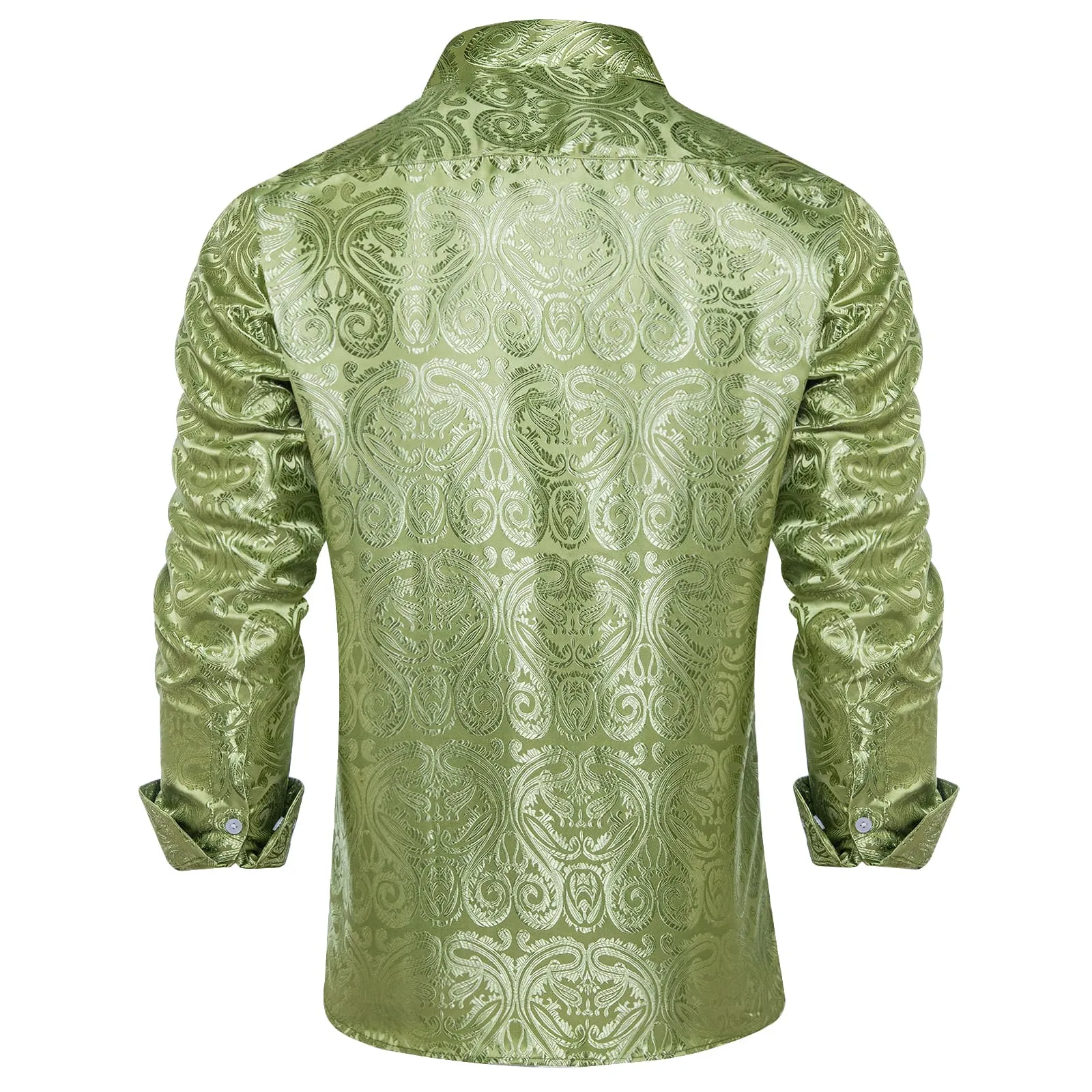 Ties2you Dress Shirt Asparagus Green Paisley Long Sleeve Button Shirt for Men