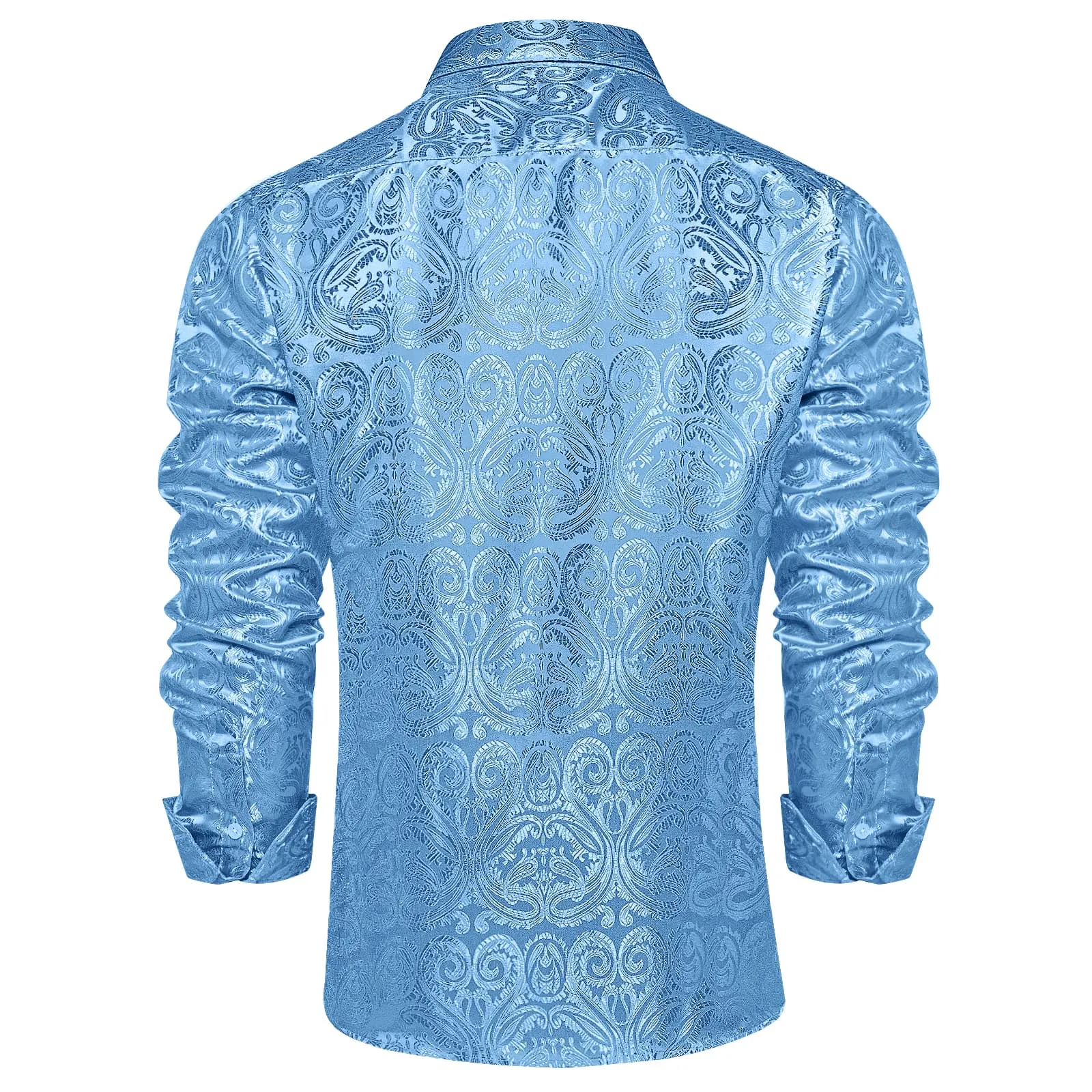 Ties2you Dress Shirt Celestial Blue Paisley Long Sleeve Button Up Silk Mens Shirt