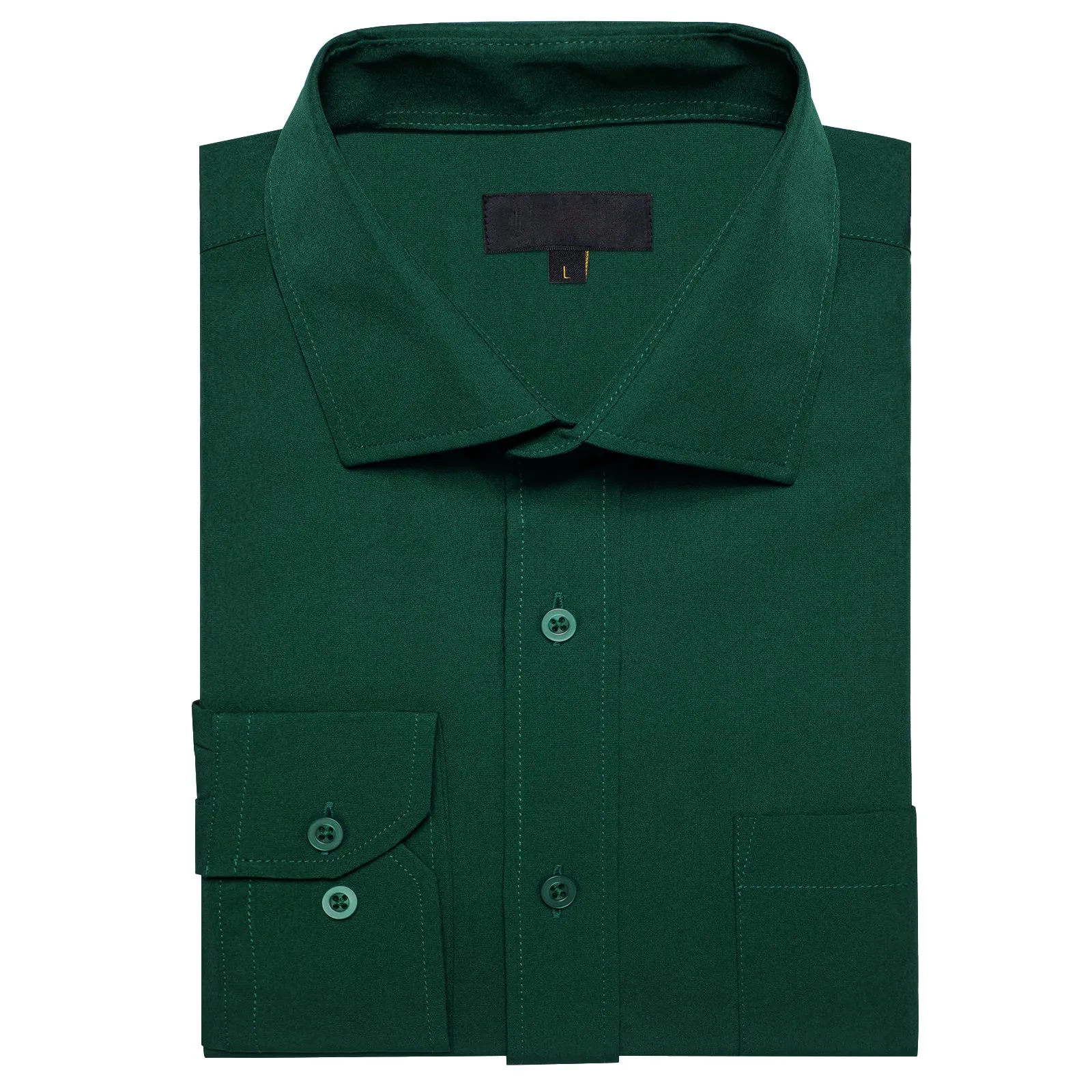 Ties2you Long Sleeve Shirt Emerald Green Solid Silk Business Shirt for Mens