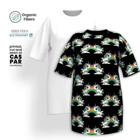 UNIQUE black - T-shirt dress (organic cotton) with unicorns and rainbows
