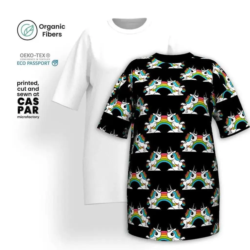 UNIQUE black - T-shirt dress (organic cotton) with unicorns and rainbows