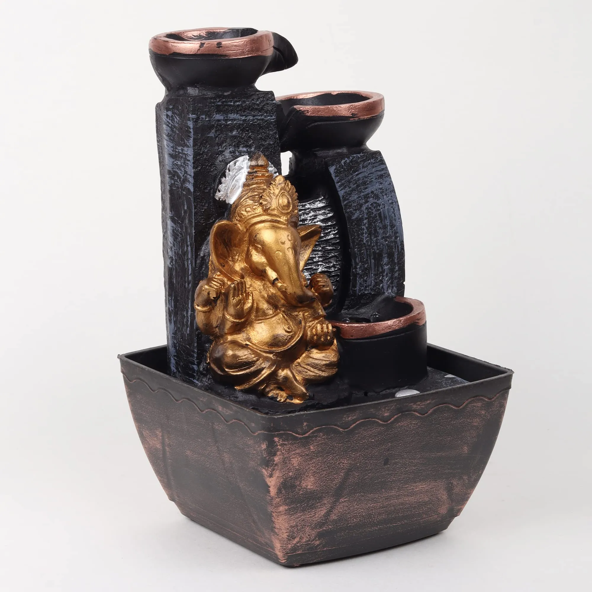 VIVARS Lord Ganesha Tabletop Polyresin Indoor Water Fountain with LED Light for Home Decor Decoration Showpiece Gift