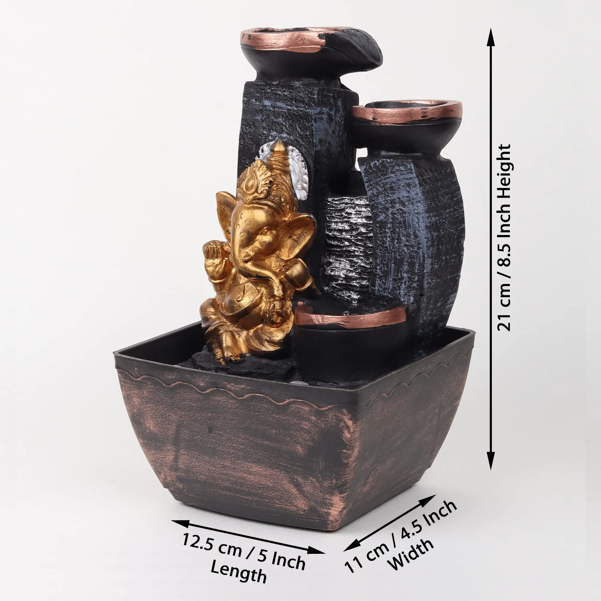 VIVARS Lord Ganesha Tabletop Polyresin Indoor Water Fountain with LED Light for Home Decor Decoration Showpiece Gift