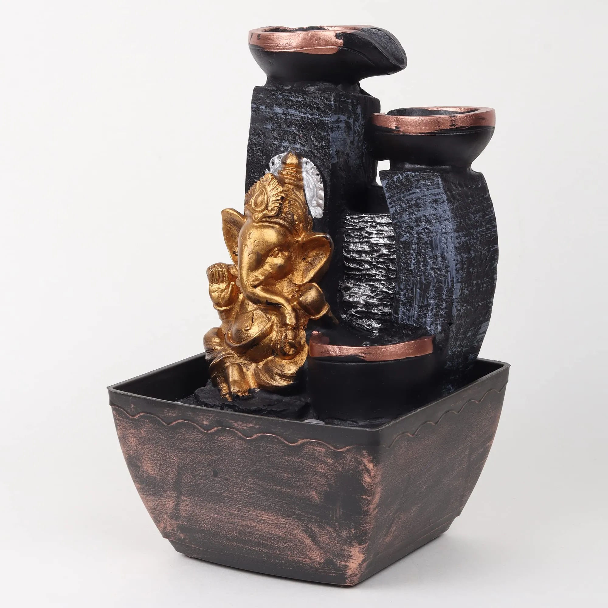 VIVARS Lord Ganesha Tabletop Polyresin Indoor Water Fountain with LED Light for Home Decor Decoration Showpiece Gift