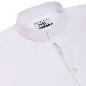 White Herringbone Mandarin Collar 2 Ply Giza Cotton Shirt