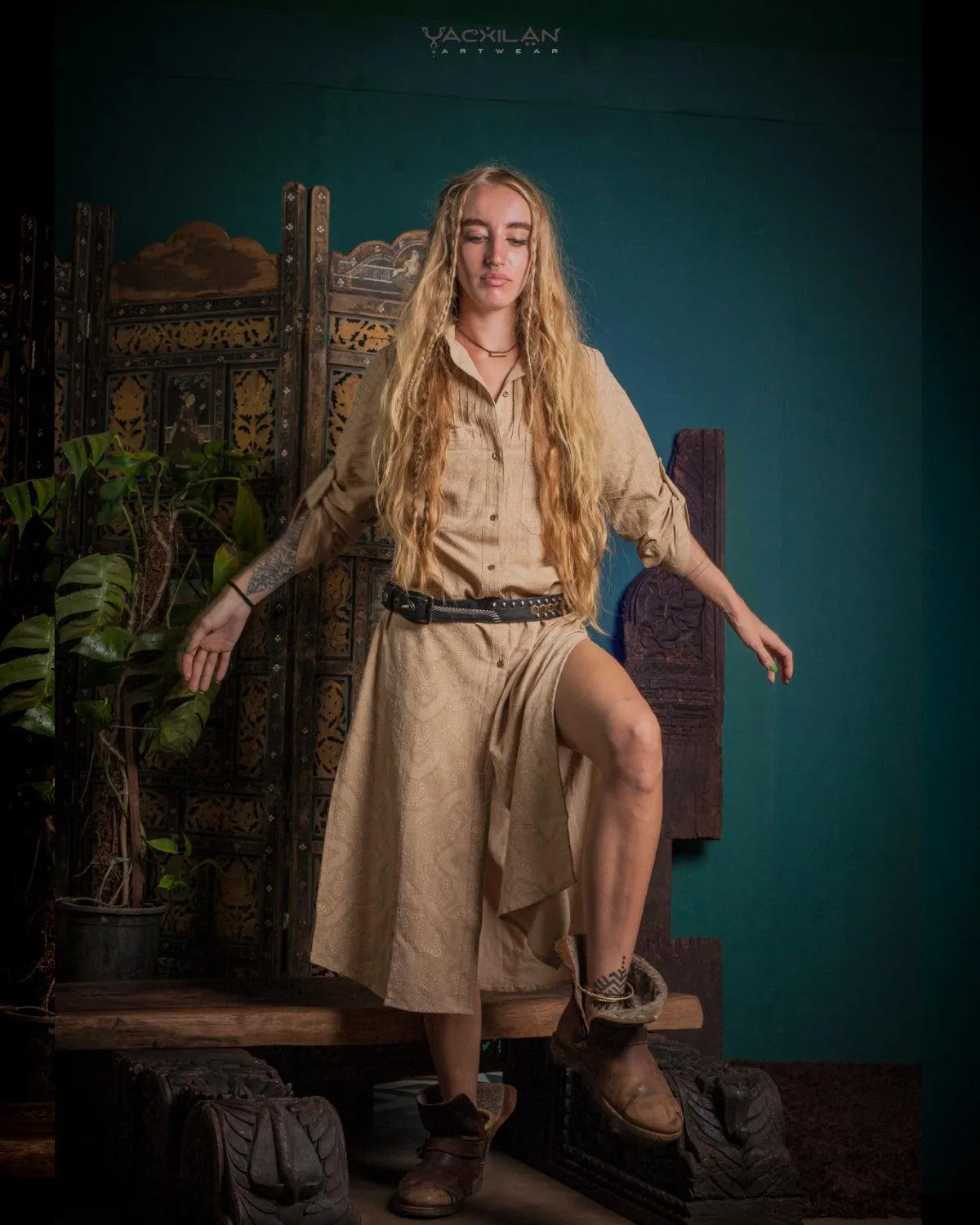 Zaafaraï Shirt Dress / Cotton Linen - MYCELIUM Beige