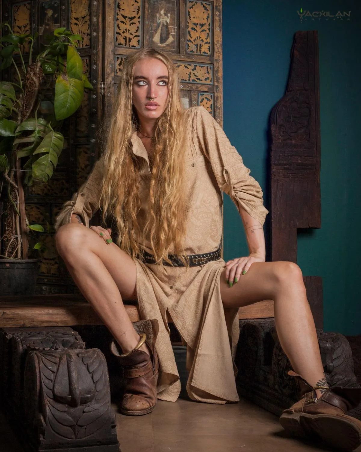 Zaafaraï Shirt Dress / Cotton Linen - MYCELIUM Beige
