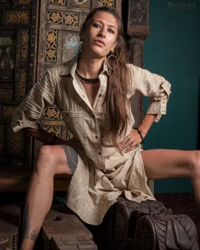 Zaafaraï Shirt Dress / Cotton Linen - MYCELIUM Cream