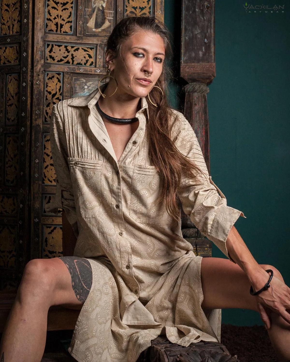 Zaafaraï Shirt Dress / Cotton Linen - MYCELIUM Cream